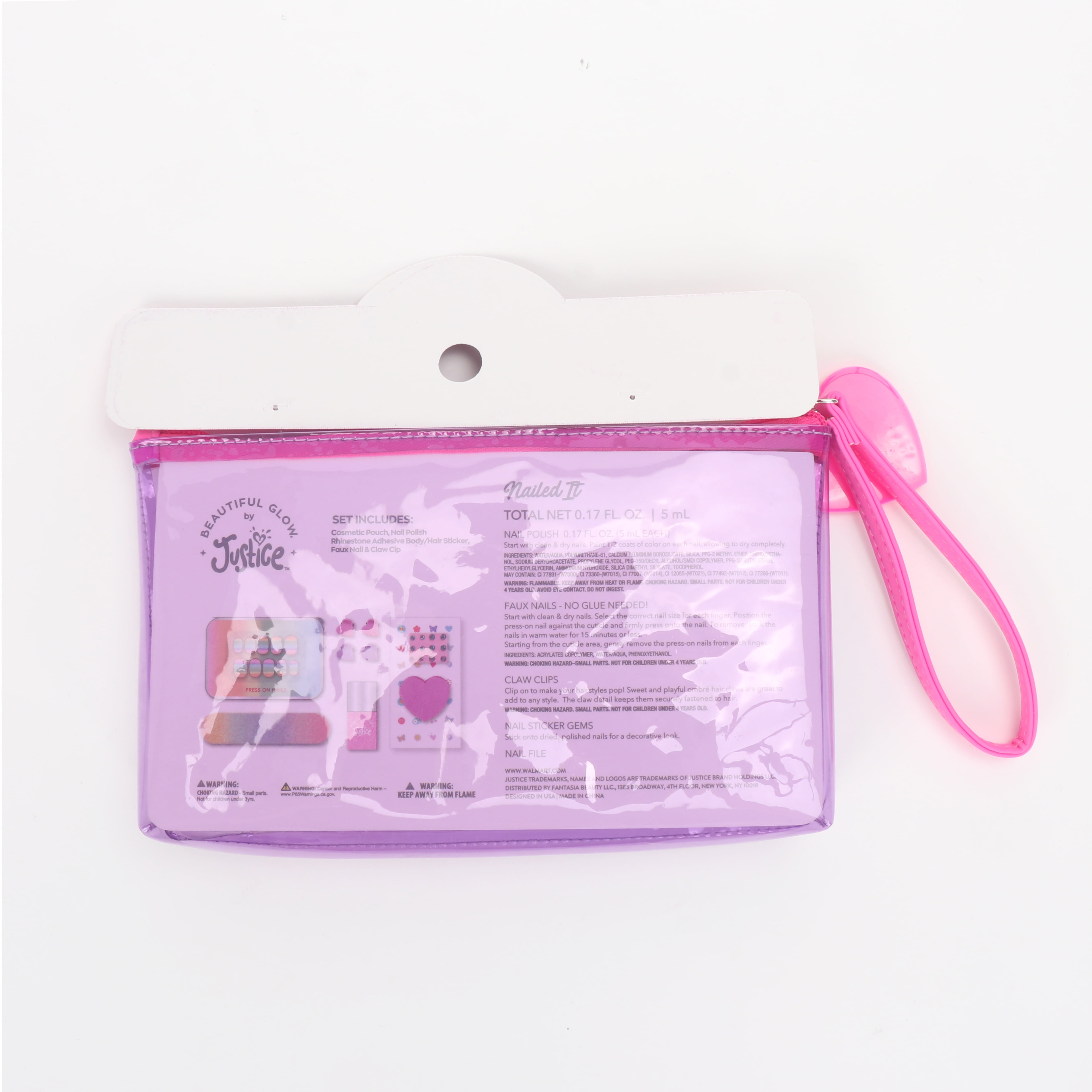 Justice Girl's Nail Kit and Wristlet Pouch Set, 11-Piece Set, Purple