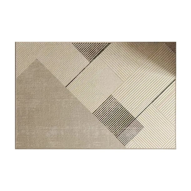 Alfombra de rayas beige cómoda para sala de estar, alfombra refrescante para dormitorio, alfombra para balcón de casa