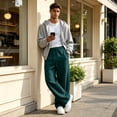thumbnail image 6 of Nestiefly Men's Fleece Baggy Sweatpants | Wide Leg Pants, Athletic, Elastic Waist, Drawstring, Casual, Lounge, with Pockets, Streetwear, Comfort Dark Green S, 6 of 7