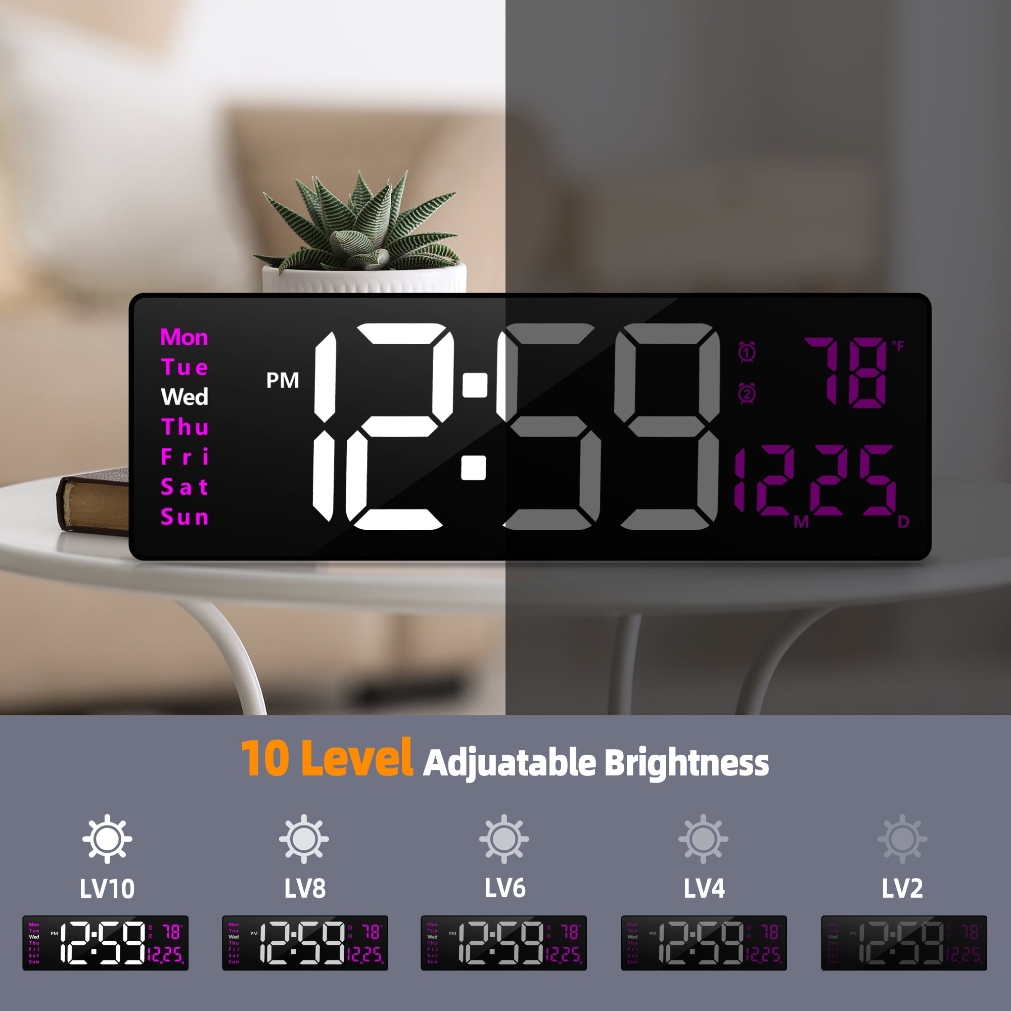 16-inch Large Display Wall Clock with Remote Control, 2 Alarms, Automatic DST, Temperature, Memory Battery for Living Room, Bedroom, Gift for Christmas,Mother's Day, Father's Day