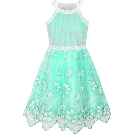 Cute Off-the-shoulder Pleated Girl's Dress Turquoise