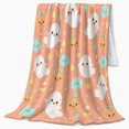 thumbnail image 2 of Kawaii Ghosts Pumpkins Peach Scene Cute Playful Illustrative, Playful Halloween Scene, Warm Flannel Blanket for Living Room and Reading Nook, Art Lovers Halloween Gift, Playful Home Decor, 2 of 9