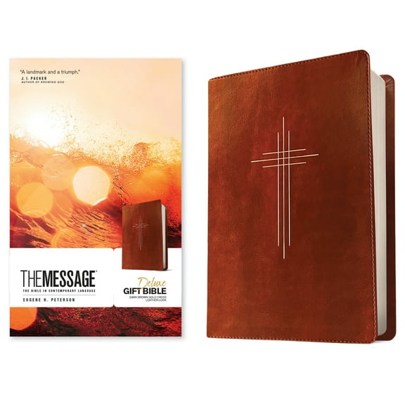 The Message Deluxe Gift Bible (Leather-Look, Dark Brown Gold Cross): The Bible in Contemporary Language, (Hardcover)