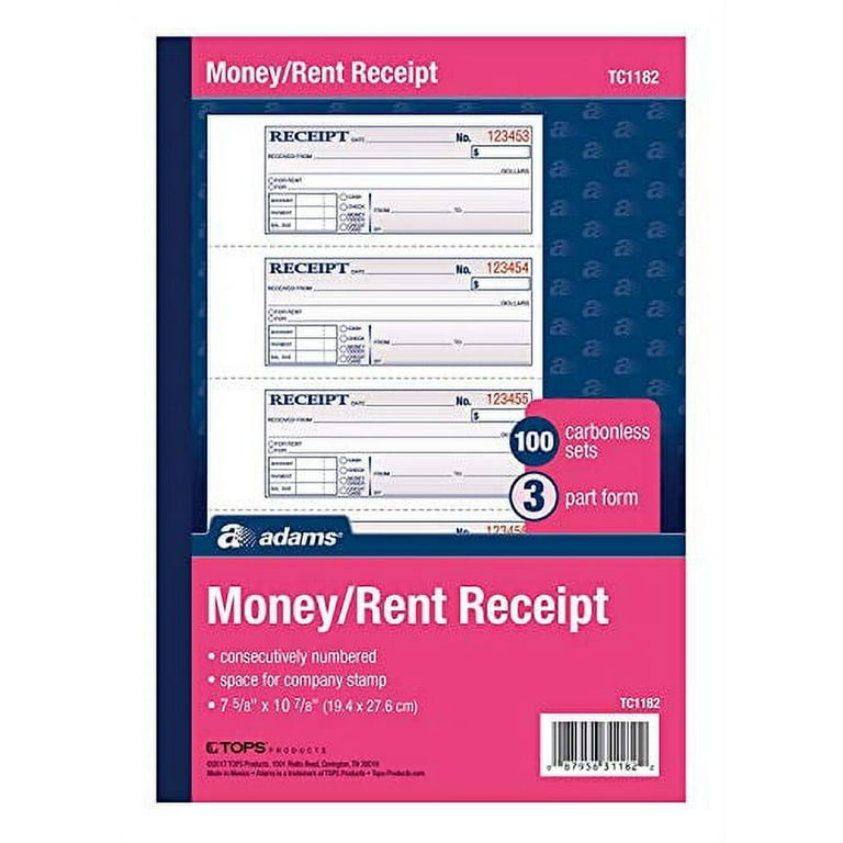Adams Tapebound 3-part Money Receipt Book Adams Money and Rent