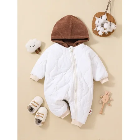 

Casual White And Brown Newborn Baby Onesie With Hat