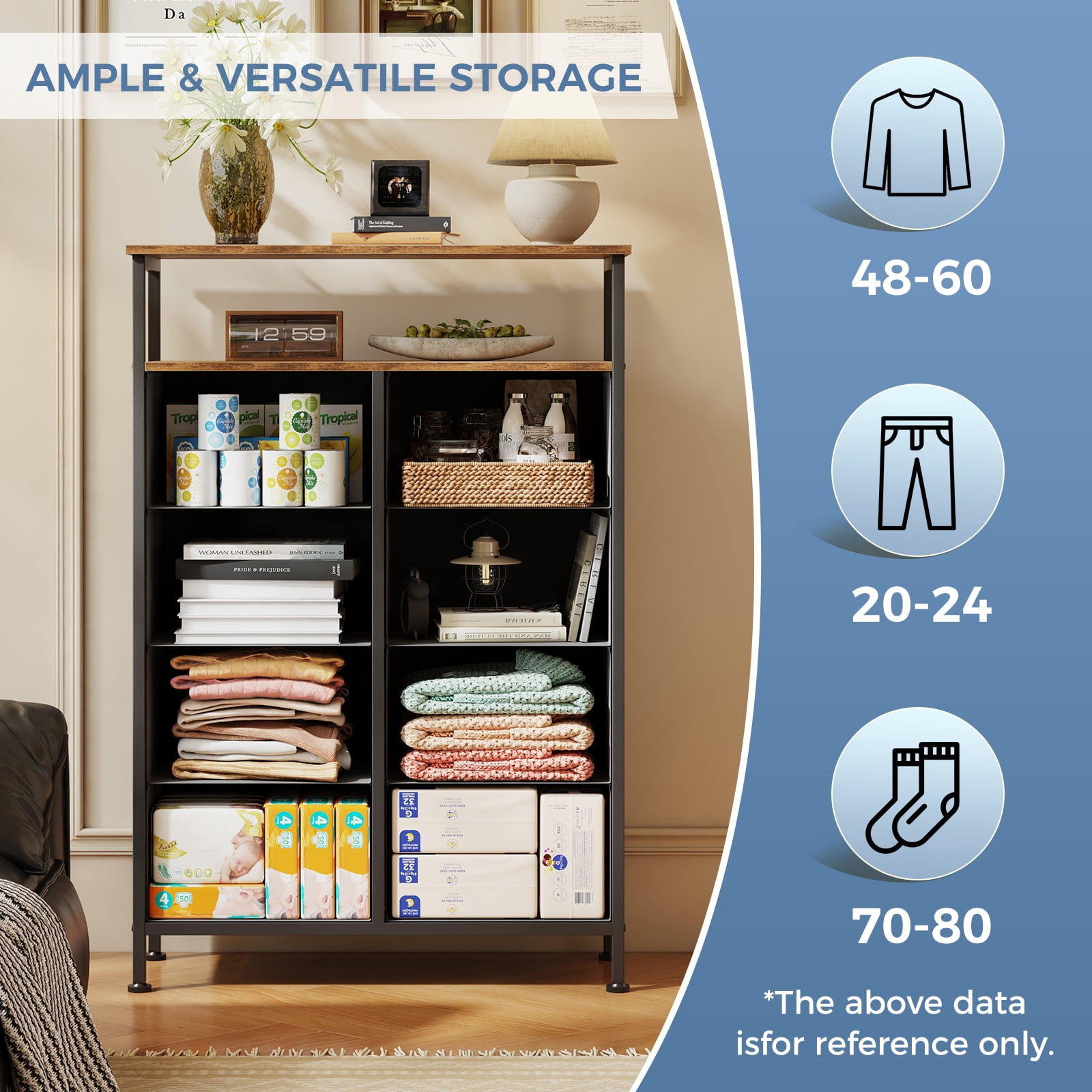 CONCETTA 8-Drawer Fabric Storage Cabinet, Open Shelf, 45.9-inch Tall Organizer for Bedroom Closet Organization, Living Room Hallway, Rust