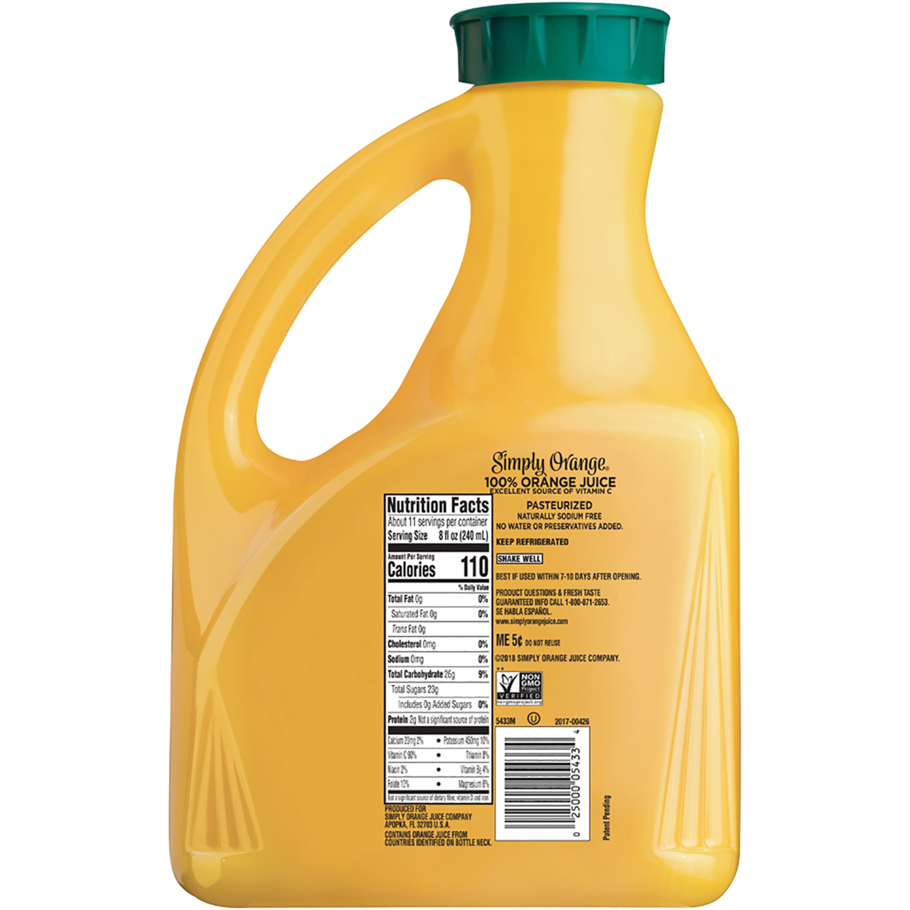Simply Non GMO No Pulp Orange Fruit Juice, 8 fl oz, 4 Bottles