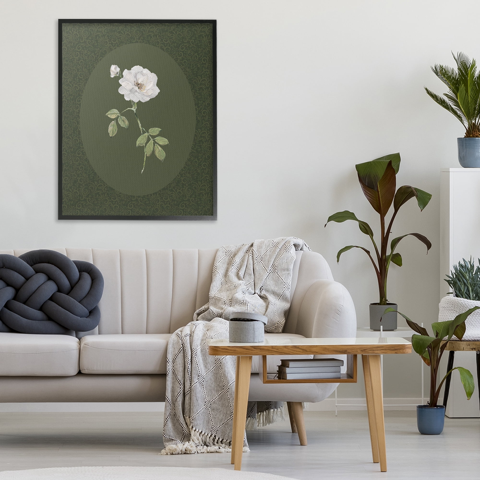 Stupell Industries White Rose on Emerald Black Framed Giclee Art, design by Sally Swatland