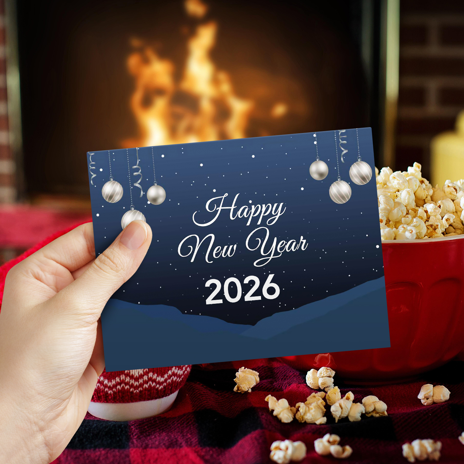 2026 Happy New Year Cards and Envelopes | Elegant Christmas, Holidays, Xmas, New Year's Eve Blue Thank You Invitation Greeting Cards Set – 25 Half Fold Cards and A7 Envelopes | 5 x 7 inches (A7 Size)