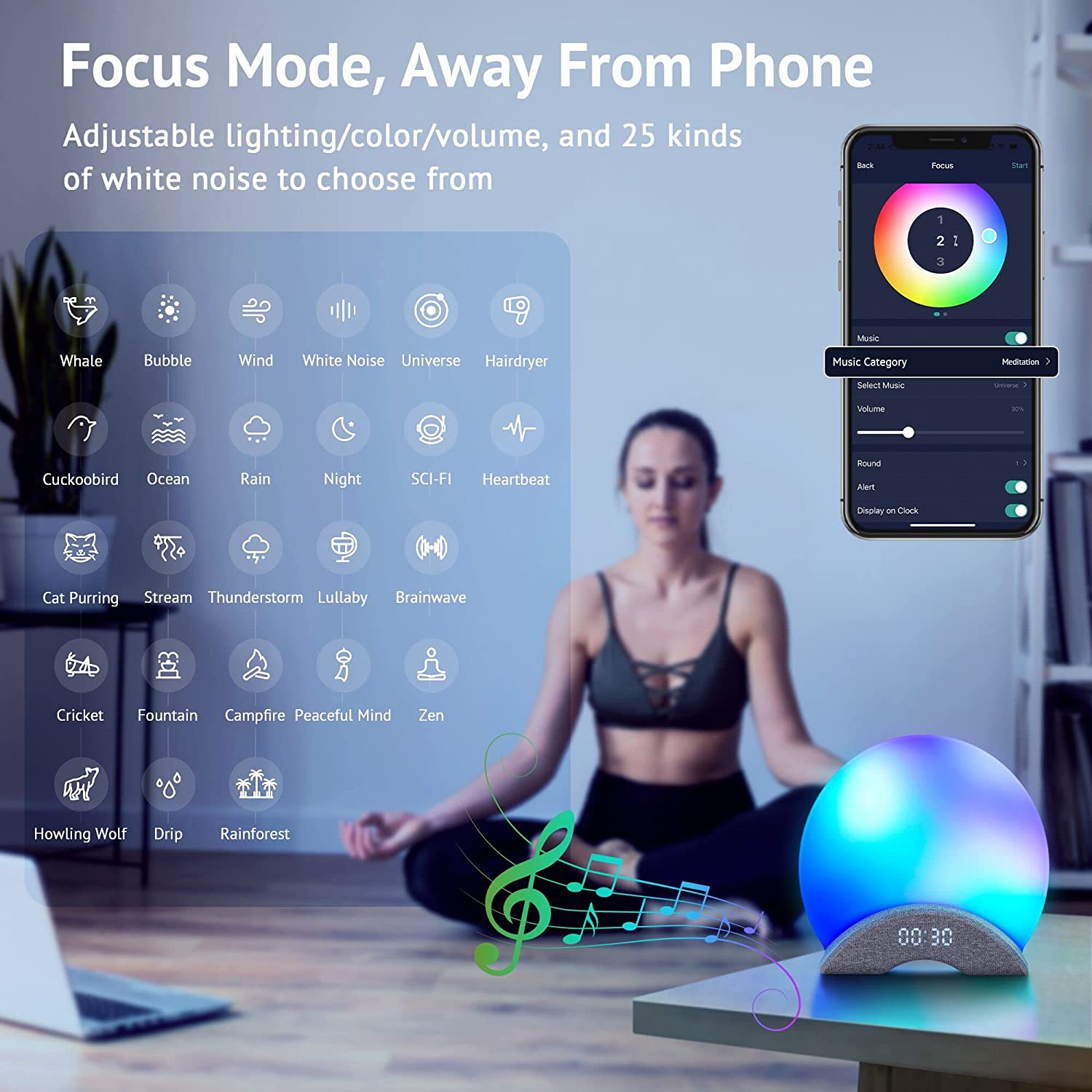 LaView White Noise Machine for Adults, 25 Soothing Sounds and Sleep Music, 8 Built-in Unique Light Shows and Sound Themes, LED Light