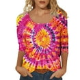 thumbnail image 2 of JTZGDY Western Shirts for Women Cute Floral/Striped/Tie Dye Bleached Printed Summer 3/4 Length Sleeve U-Neck Basic Tees Tops Trendy Oversized Comfy Tunic Tshirt Blouse Multicolor#15 M, 2 of 10