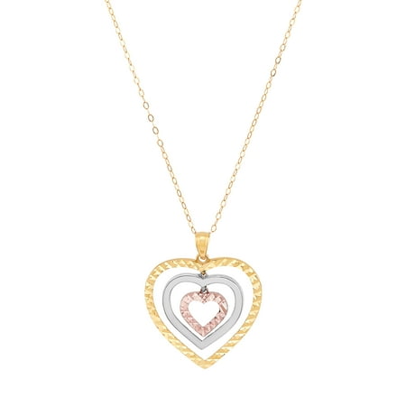 Brilliance Fine Jewelry 10kt Yellow, White and Pink Gold Triple Open Heart Pendant Necklace