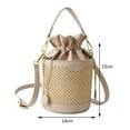 thumbnail image 2 of Bucket Bags Fashion Straw PU Leather Stitching Shoulder Bag for Work (Khaki), 2 of 8