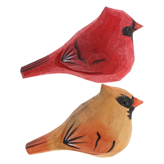 COOPHYA Set of 2 Hand Carved Small Wooden Cardinal Bird Figurines, Artistic Decorative Home and Office Accents