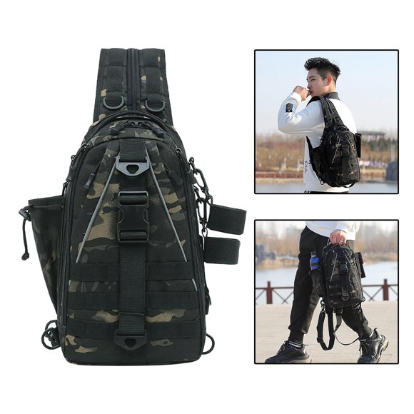 bandolera para hombre, bandolera compartimentos para viajes, senderismo, , bolsa de almacenamiento de equipo de pesca Negro