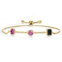Gem Stone King 1.61 Ct Oval Pink Created Sapphire 18K Yellow Gold Plated Silver Bracelet for Women