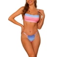 thumbnail image 1 of Conjuntos de bikini de color degradado para mujer, 2 piezas, traje de baño bandeau con cordones, color rosa medio azul, 1 of 5