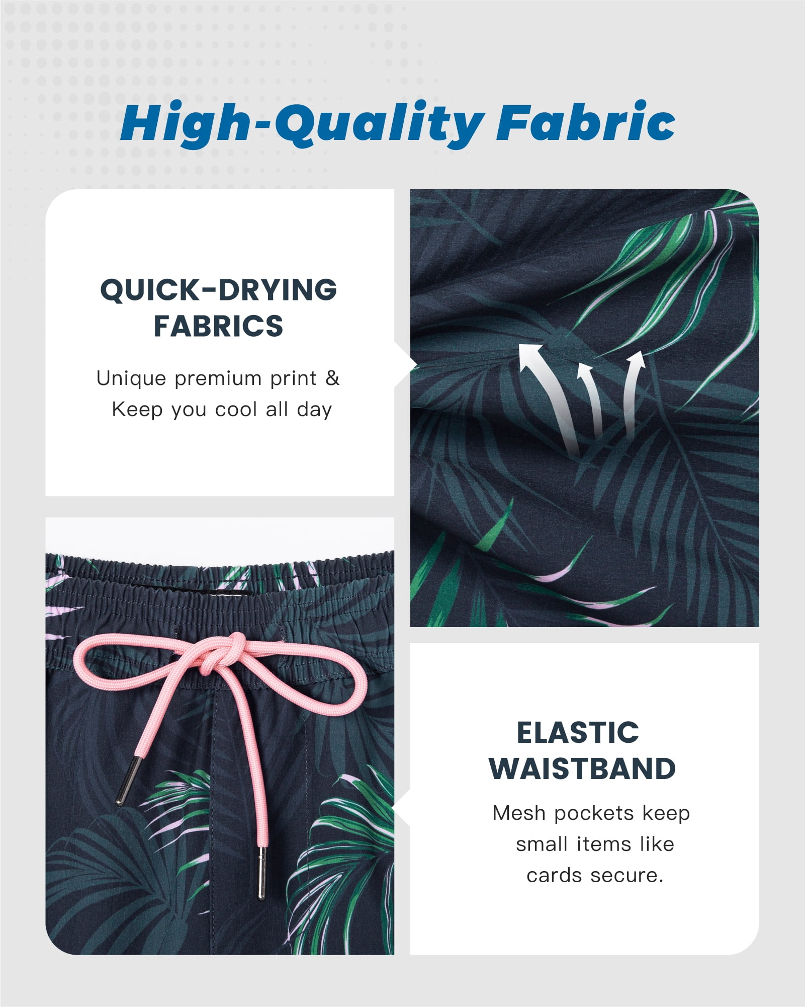 SURF CUZ Mens Swim Trunks with Compression Liner Mens Swimming Trunks 5 Inch Bathing Suit with Zipper Pockets Quick Dry Swim Shorts 02 Black Pink Tropical Large