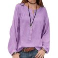 thumbnail image 1 of Women Solid Color Buttons Long Sleeve Crew Neck Blouse Top, 1 of 2