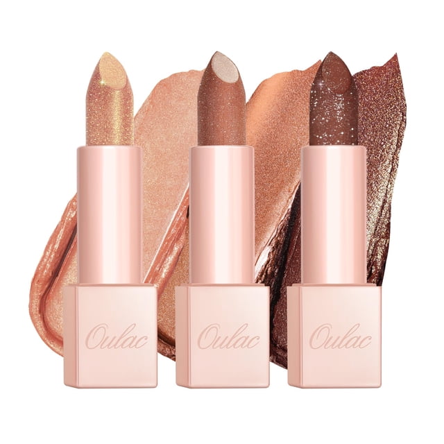 Set de pintalabios Oulac Moisture Nude Brown, 3 unidades con aceite de rosa de damasco