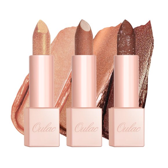 Set de pintalabios Oulac Moisture Nude Brown, 3 unidades con aceite de rosa de damasco