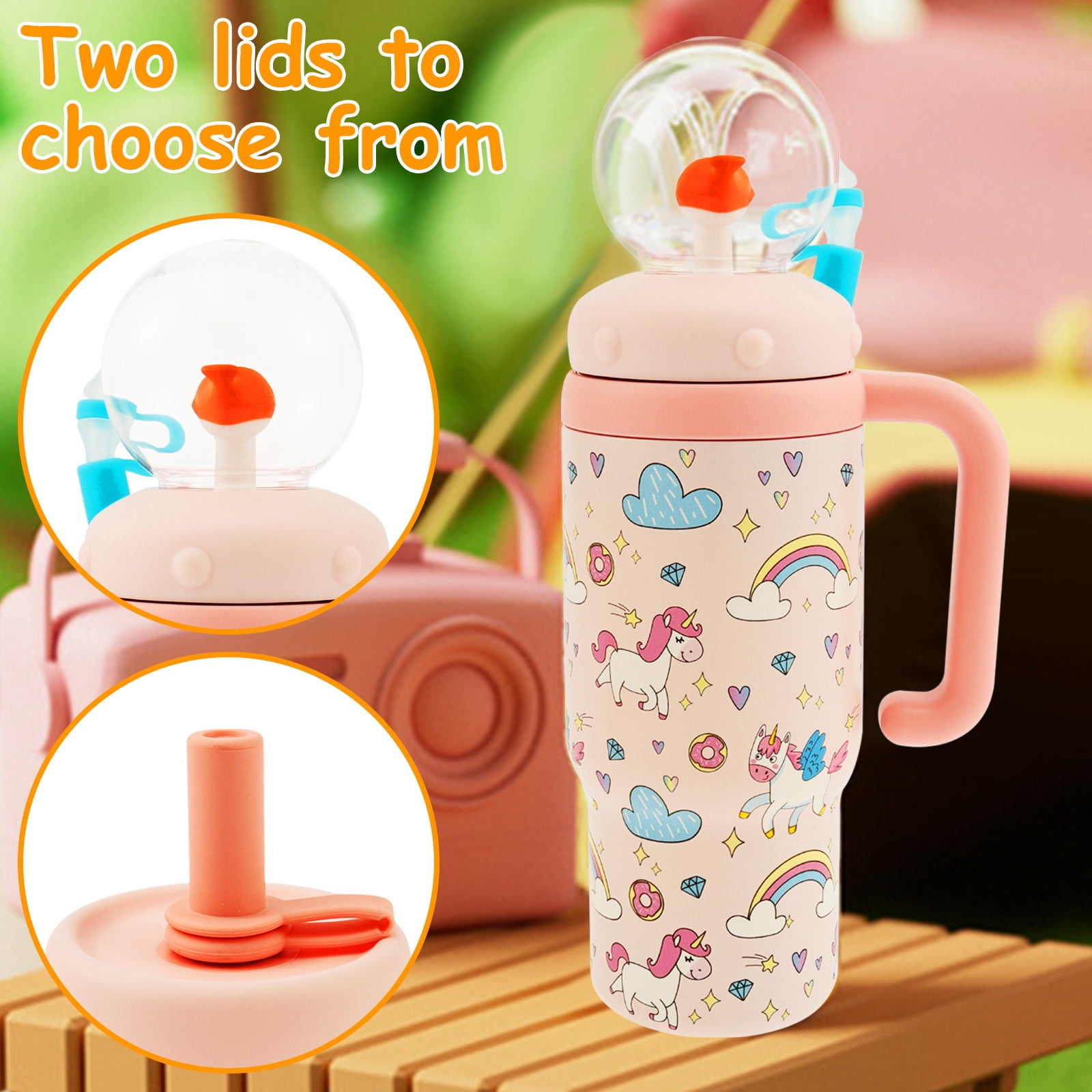 Sutowe Whale Fountain Tumbler Leakproof Whale Fountain Cup with Handle Lid and Straw Cute Toddler Water Bottle for Children Teen Adult