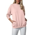 thumbnail image 4 of larppty Women's Casual Crew Neck Sweatshirt Loose Soft Long Sleeve Pullover Tops with Pocket (Light Pink, S), 4 of 7