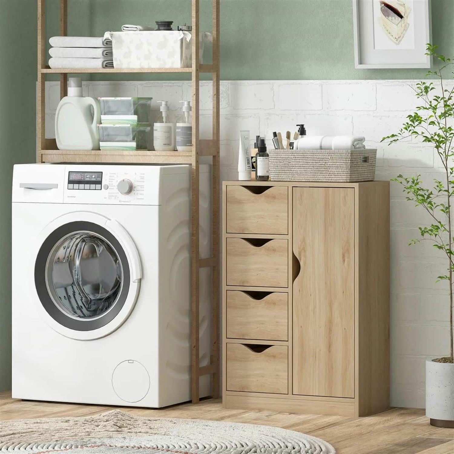 Demi Bonn 32" Freestanding Storage Cabinet, Modern 4-Drawer Bathroom Floor Cabinet, Space-Saving, Brown