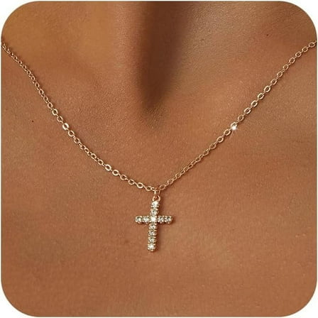 Cross Necklace For Women-Dainty Simple 925 Sterling Silver/14K Gold Plated Cross Pendant Cute Diamond Necklaces For Women Gold Jewelry[o5738]