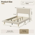 thumbnail image 3 of Bestier Corduroy Upholstered Full Bed Frame with Adjustable Headboard, Platform Bed Frame with LED Light, Solid Wood Slats, No Box Spring Needed, Off White, 3 of 9