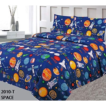 Golden Linens Twin 3 Pieces Printed Kids Sheets Bed Cover with Pillow Case with Modern Designs (Twin, Space)
