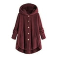 thumbnail image 1 of Womens Winter Jacket Plus Size Button Plush Tops Hooded Loose Cardigan Wool Coat Jacket Pink XXXXXL, 1 of 3