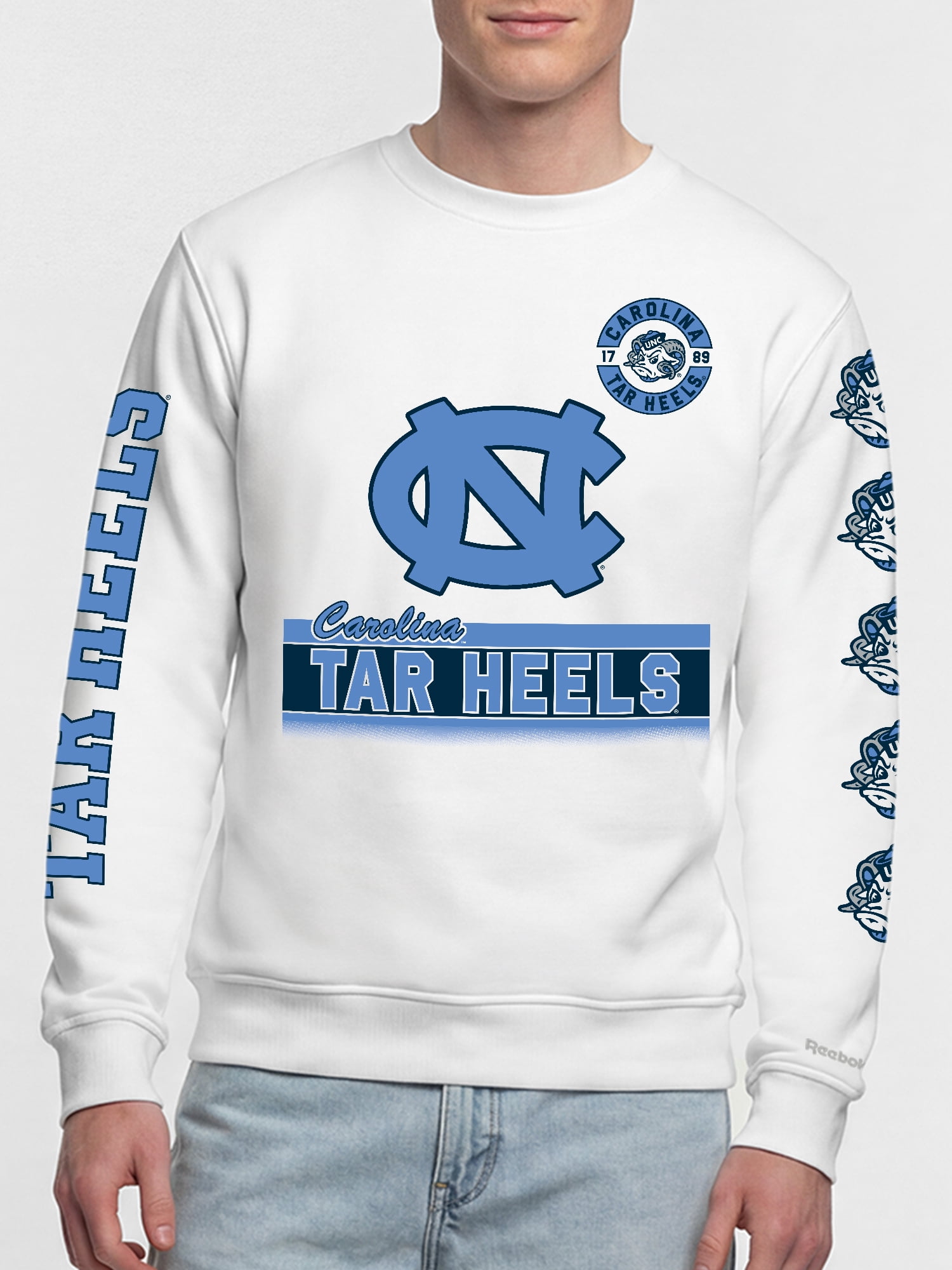 North Carolina Tar Heels Reebok Mens White Crew Sweatshirt