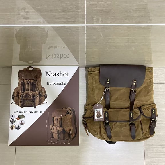 Niashot Haversacks,Backpack for Men, Waxed Canvas Shoulder Rucksack Carry-On Travel Backpack