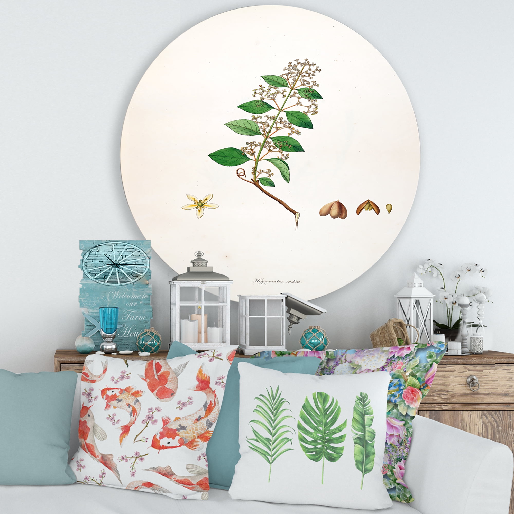 Designart 'Ancient Botanicals I' Farmhouse Circle Metal Wall Art 29x29 - Disc of 29
