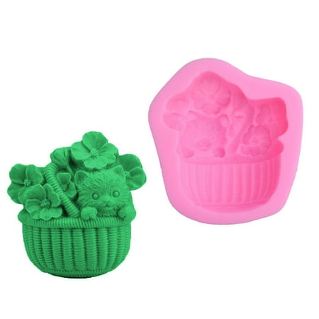 

JULYING Cute 3D Bear Flower Basket Silicone Mold Fondant Sugar Jelly Molds Handmade Soap Making Cake Chocolate Decorating Tools Pastry Mould