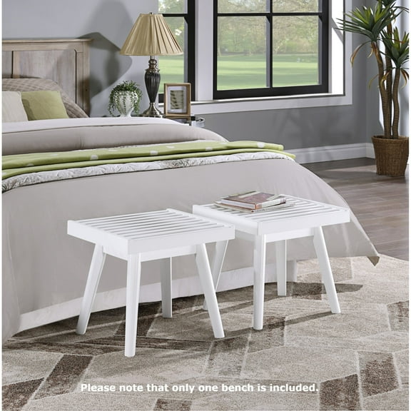 Newboti Furniture Larwich Solid Wood Slatted Bench, 19-Inch Long, White 75350