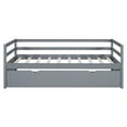thumbnail image 6 of Twin Size Daybed with Trundle, Wood Sofa Bed for Bedroom Living Room, Solid Wood Bed Frame with Slats Support and Guardrail, No Box Spring Needed, Gray, 6 of 9