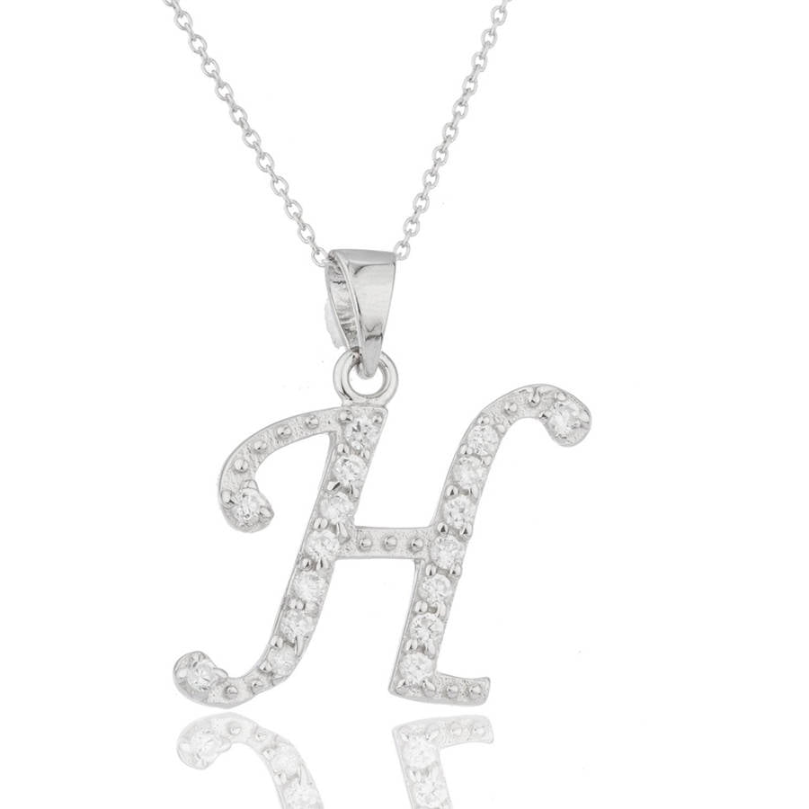 Pori Jewelers CZ Sterling Silver H Initial Pendant Necklace - Walmart.com
