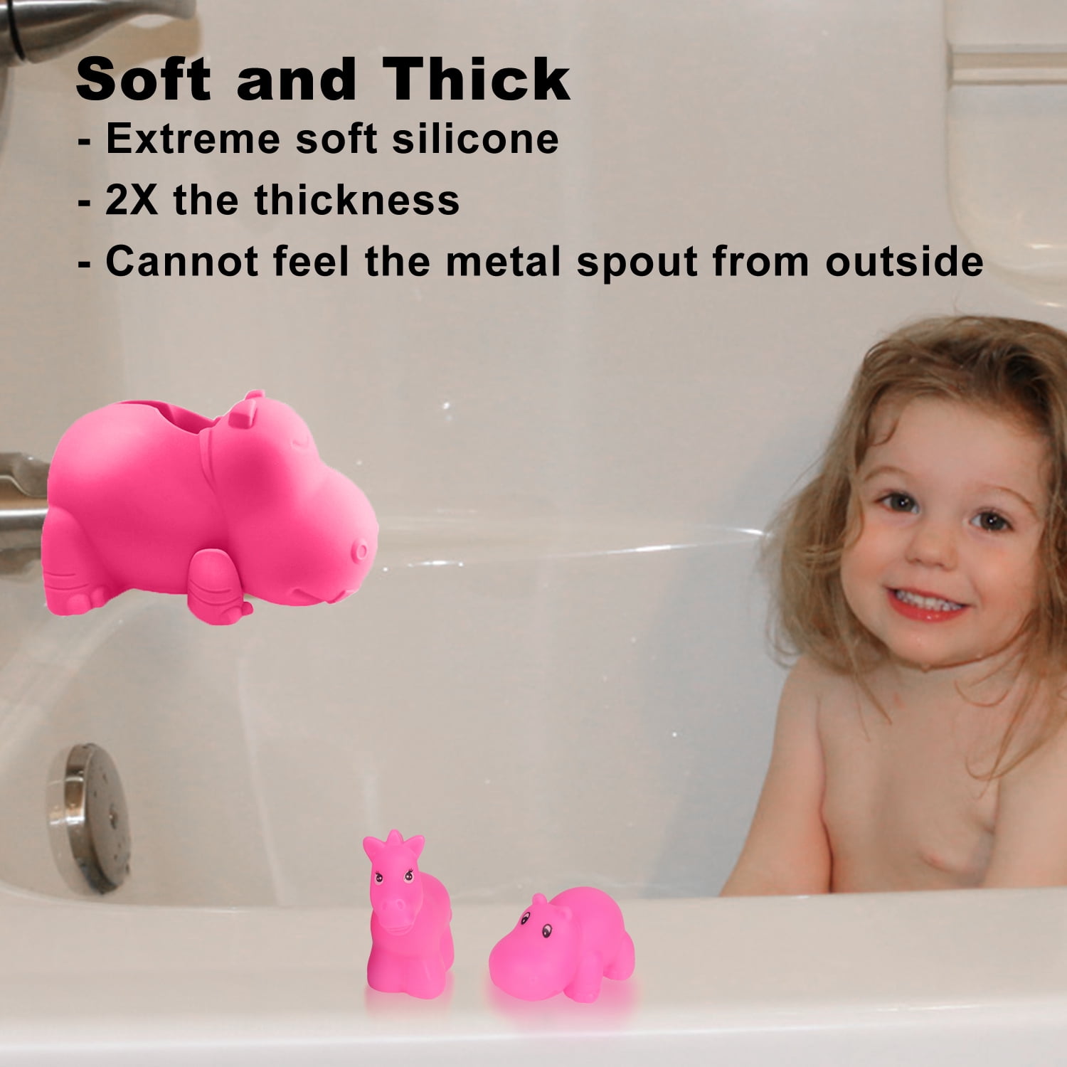 StarQualityBargain Bath Kneeler Mat and Elbow Rest Pad Set - Non-Slip Rubber with Toy Organizer - Bath Spout Cover Pink Hippo
