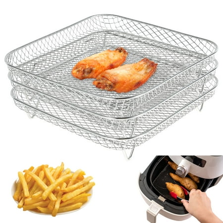 

Fyeme Air Fryer Racks Three Layer Stackable Dehydrator Racks Stainless Steel Square Air Fryer Basket Tray Air Fryer Accessories Fit for 5.8QT COSORI Air Fryer and 7.5L-8L Square Air Fryer