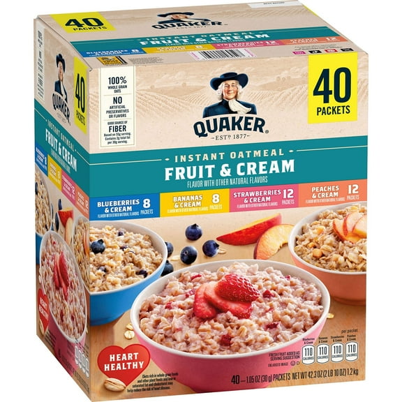 Quaker Instant Oatmeal Fruit & Cream, Variety Pack (40 pk.)
