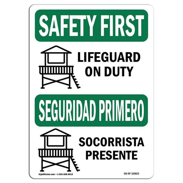 SignMission OS-SF-A-1218-L-10823 Premier Signe de Sécurité de 12 x 18 Po - Sauveteur de Service Bilingue
