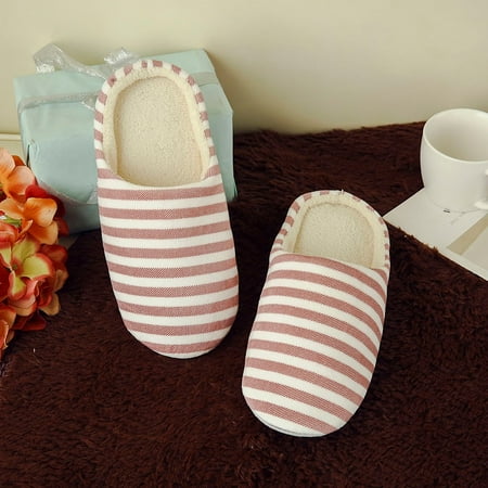 

〖JISUAN〗Slippers For Women House Women Warm Slipper Shoes Indoors Anti-Slip Striped Winter Women S Slipper