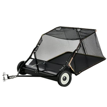 KFFKFF 42-inch Tow-Behind Lawn Sweeper, 12 cu.ft. Spacious Pull Behind Grass Collector, Robust Leaf & Grass Sweeper with Innovative Dumping Rope Mechanism, Customizable Sweeping Height for Gathering