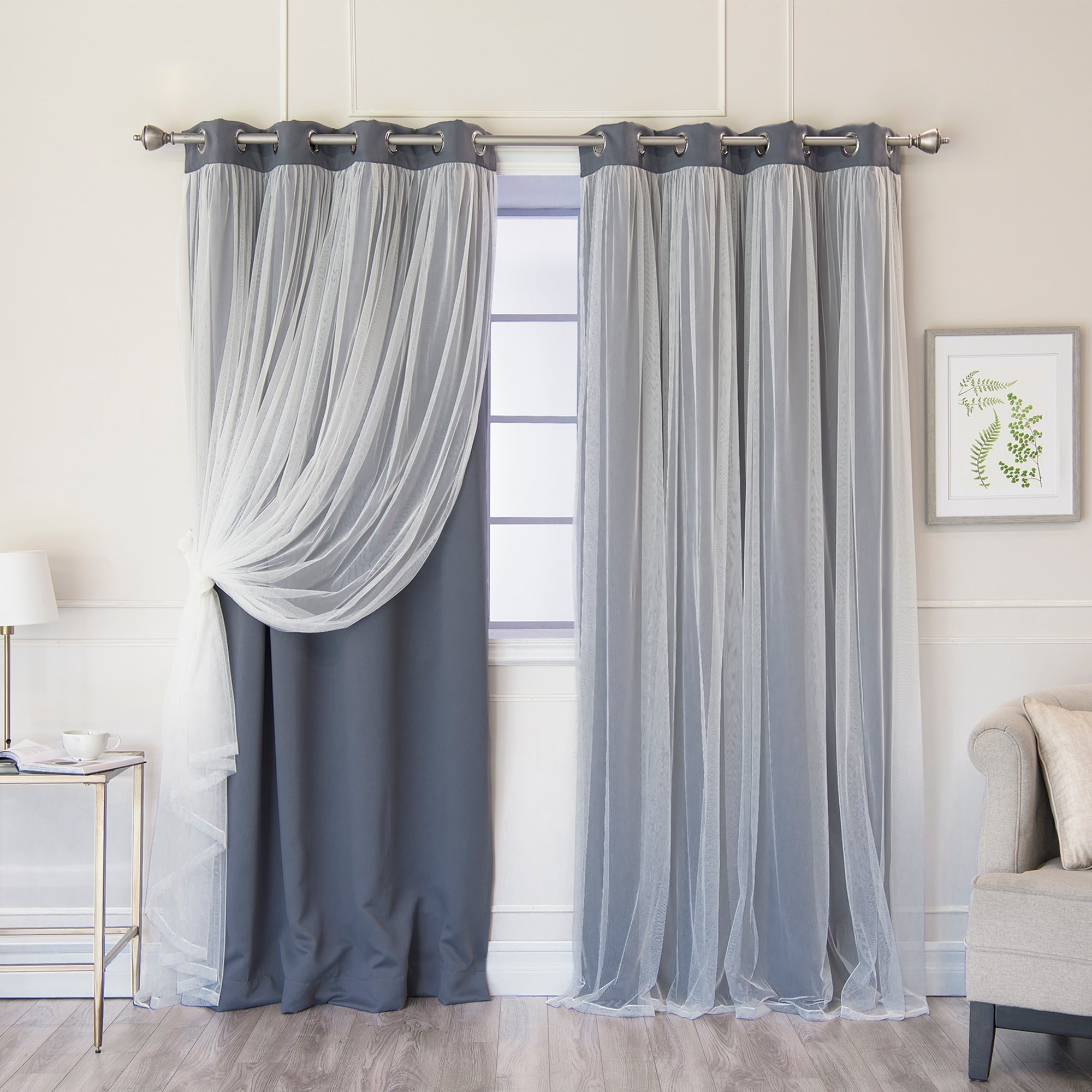 Aurora Home Gathered Tulle Overlay Blackout Curtain Panel Pair Stone 52 ...