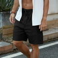 thumbnail image 5 of Mens Linen Shorts Casual Solid Color Elastic Waist Straight Knee Length Shorts Breathable Beach Shorts, 5 of 9