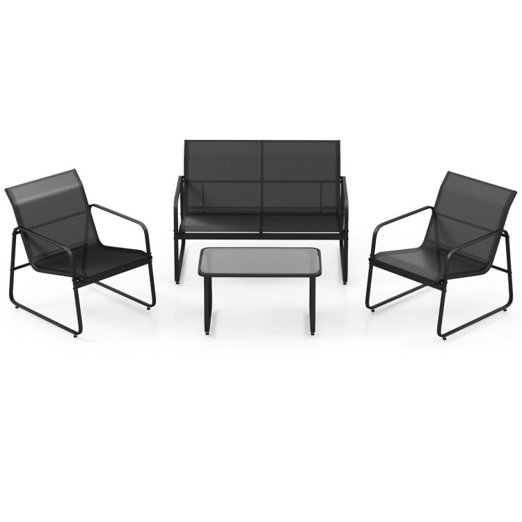 Aimee Lii 4 Pieces Outdoor Conversation Set with Glass Coffee Table, Patio Sectional Furniture Set, Black Aimee Lii 4 Pieces Outdoor Conversation Set with Glass Coffee Table, Patio Sectional Furniture Set, Black