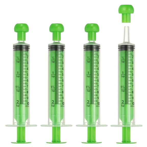 Uxcell Feeding Syringes with Cap Plastic Syringes Pet Feeding Measuring Tool No Needle, 10ml, Green, 4 Pcs for Pets