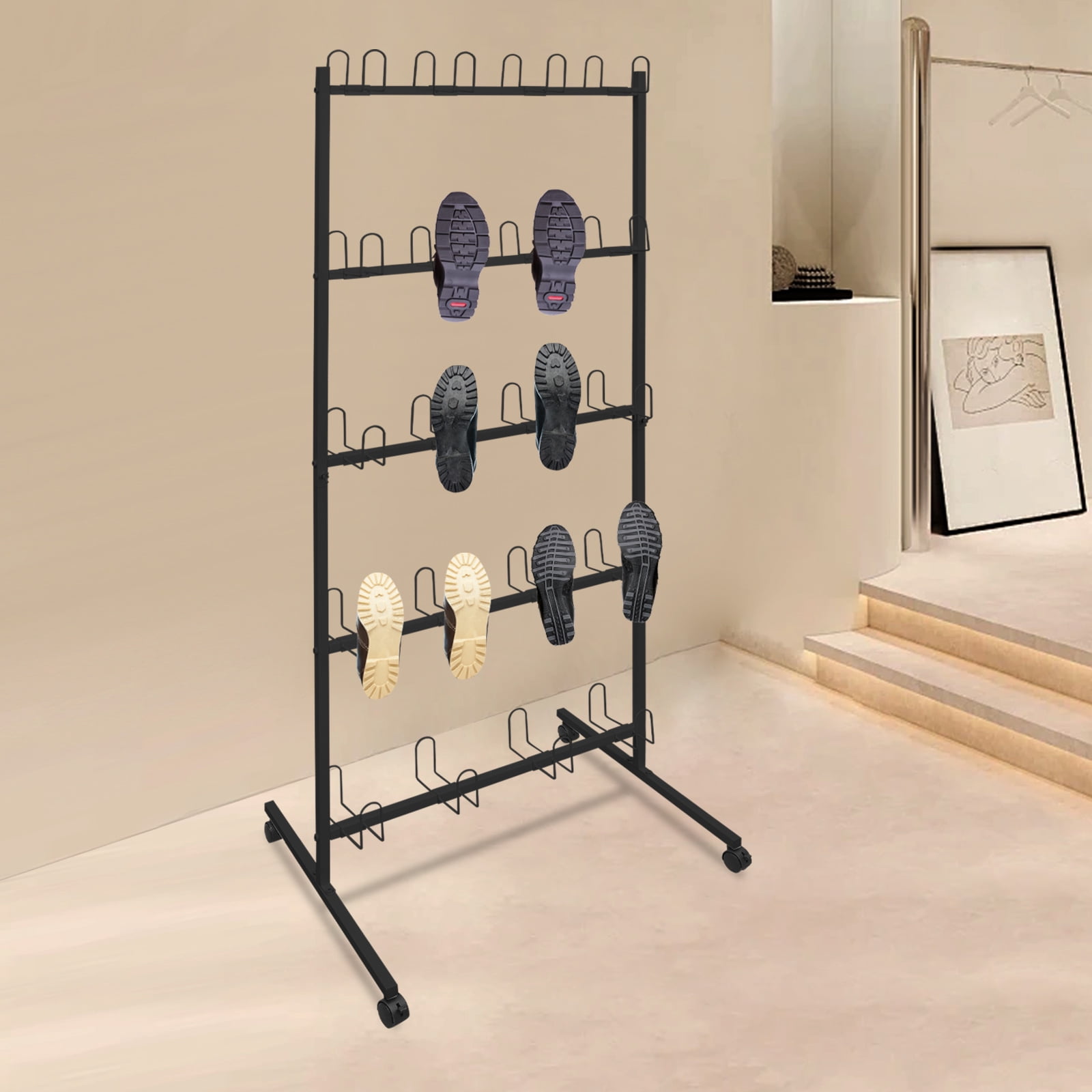5-Tier Black Boxing Gloves Drying Rack Boxing Glove Storage Stand W/ Universal Wheels for Boxing Gyms, Homes